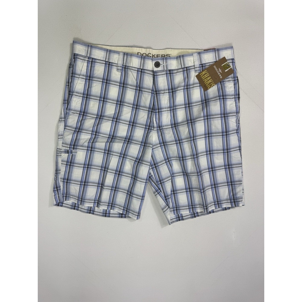 Dockers Blue White Plaid Shorts Men's 40x10 NWT Cotton Casual Modern Outdoor